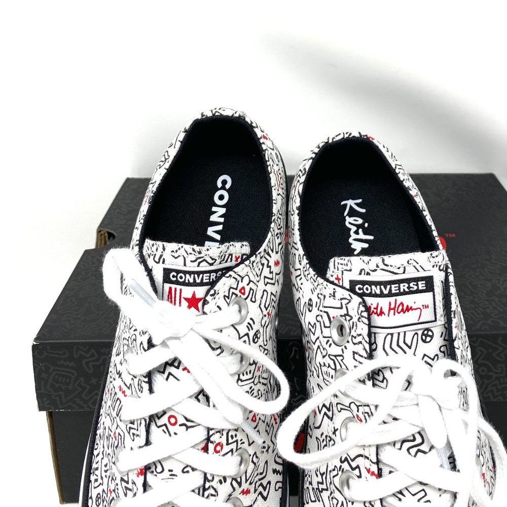 Converse Women's Size 9.5 171860F CTAS OX White Print Black Red Canvas Sneakers - Picture 4 of 11
